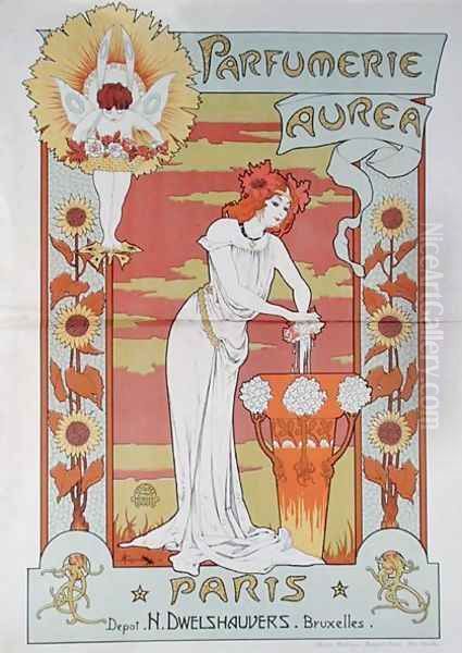 Poster advertising Aurea perfume shop, Paris-Bruxelles, c.1900 Oil Painting by Armand Jean-Baptiste Segaud