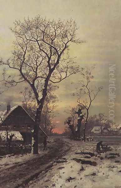 Returning home on a winter night Oil Painting by Carl Schultze