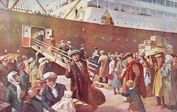 Emigrants bound for Canada aboard RMS Empress, Liverpool, 1913 Oil Painting by Charles Mills Sheldon