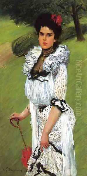 The White Dress: Portrait of a Young Woman in a Park Oil Painting by William Thomas Smedley