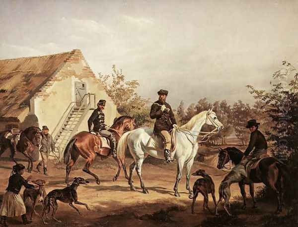 Going off to Hunting 1856 Oil Painting by Karoly Sterio