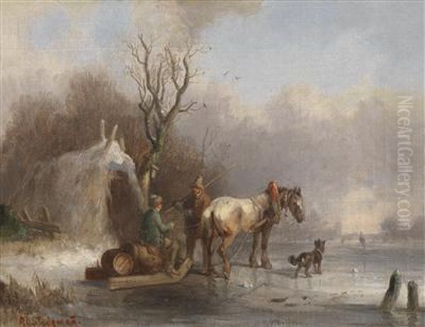 Wintertime Oil Painting by Adolf Stademann