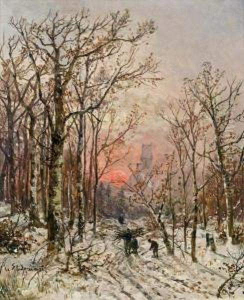 Winterlandschaft Mit Reisigsammlern Oil Painting by Adolf Stademann