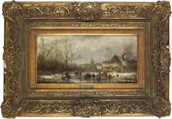 Eislaufplatz Am Stadtrand Oil Painting by Adolf Stademann