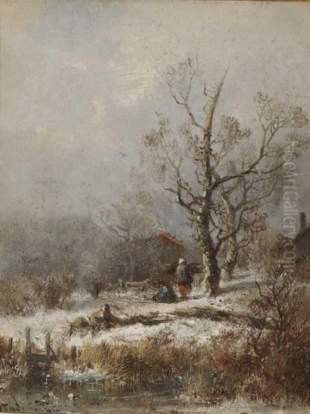 Winterlandschaft Mit Reisigsammlern Oil Painting by Adolf Stademann