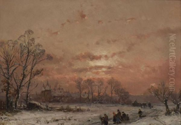 Winterlandschaft Im Abendrot Oil Painting by Adolf Stademann