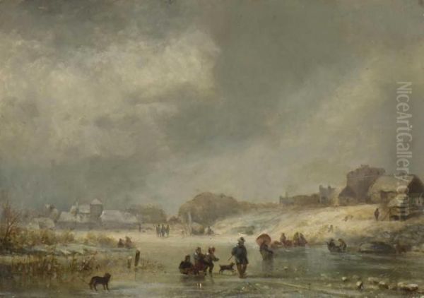 Eisvergnugen Oil Painting by Adolf Stademann