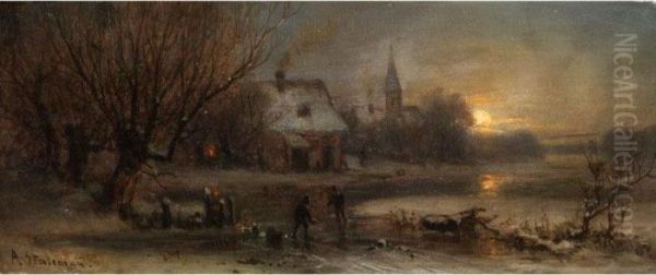 Winterliche Mondlandschaft Oil Painting by Adolf Stademann