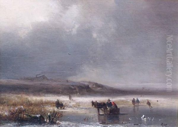 Eisvergnugen Bei Wolken Verhangenem Himmel Oil Painting by Adolf Stademann