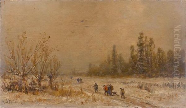 Landscape In Winter Oil Painting by Adolf Stademann