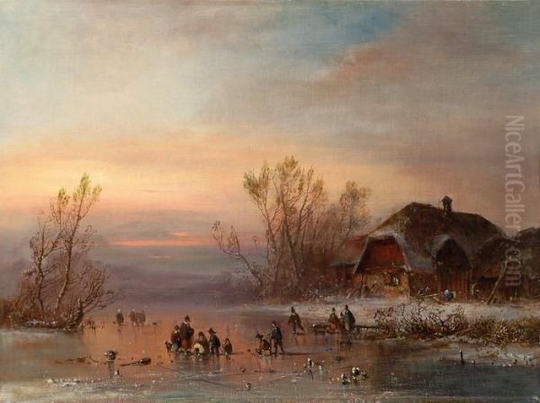 Abendliches Eisvergnugen Oil Painting by Adolf Stademann