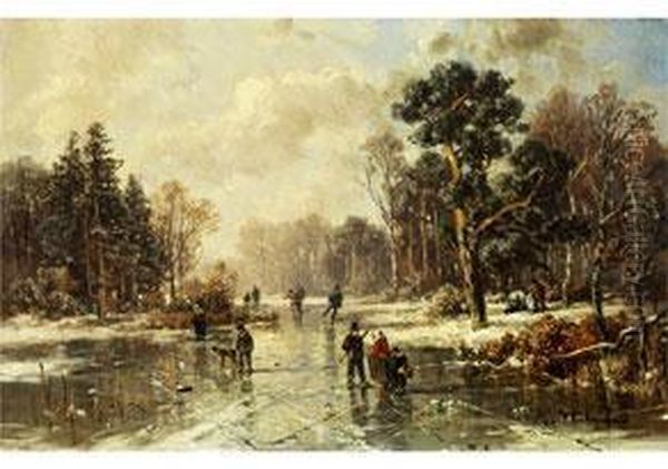 Winterliche Waldlandschaft Oil Painting by Adolf Stademann