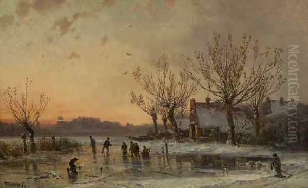 Abendliches Eisvergnugen. Oil Painting by Adolf Stademann