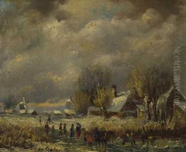 Winterlandschaft. Oil Painting by Adolf Stademann