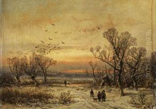 Winterlandschaft Mit Figurenstaffage Oil Painting by Adolf Stademann