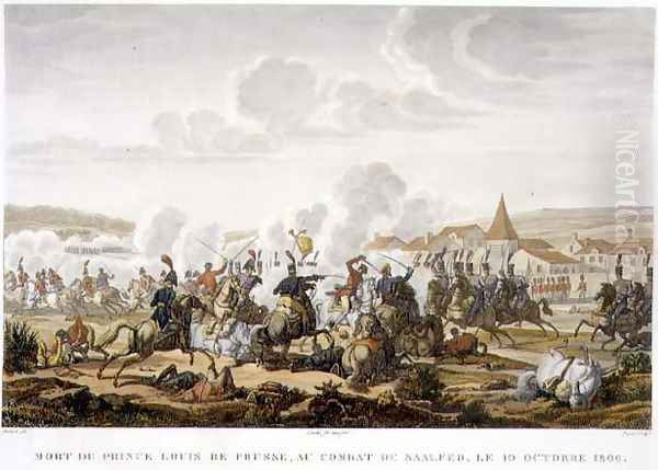 The Death of Prince Ludwig of Prussia at the Battle of Saalfed, 10 October 1806, engraved by Louis Francois Couche 1782-1849 Oil Painting by Jacques Francois Joseph Swebach