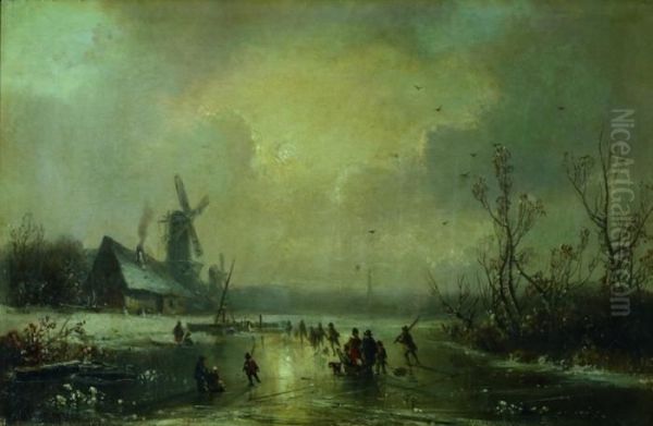 Eisvergnugen. Oil Painting by Adolf Stademann