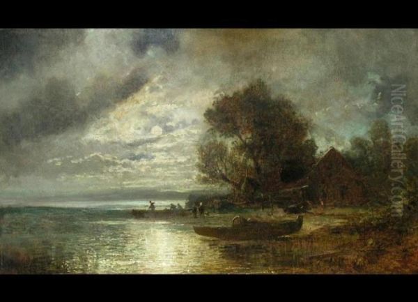 Fischerboote Am Starnberger See Oil Painting by Adolf Stademann