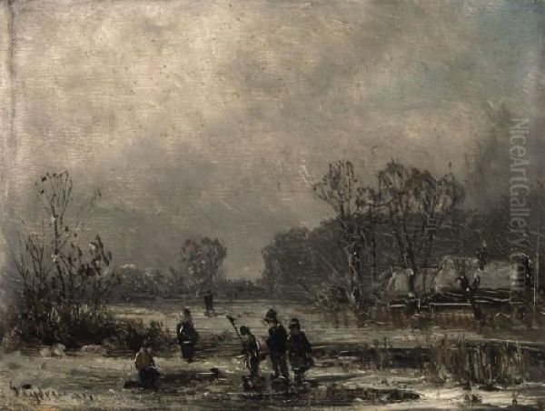 Winterliches Vergnugen Am See Oil Painting by Adolf Stademann