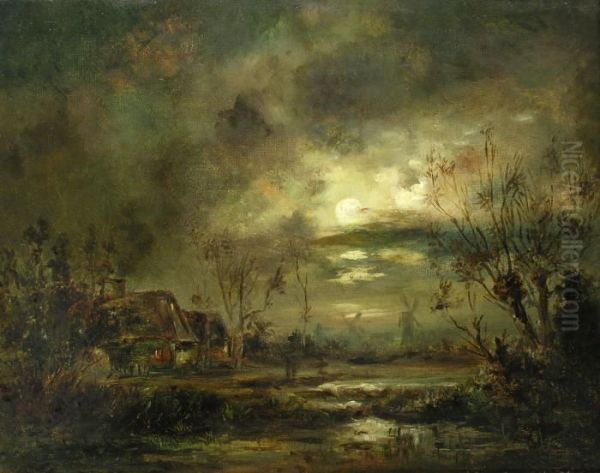 Moorlandschaft Mit Hausern Oil Painting by Adolf Stademann