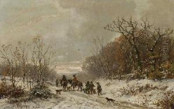 Jager In
 Winterlandschaft. Oil Painting by Adolf Stademann