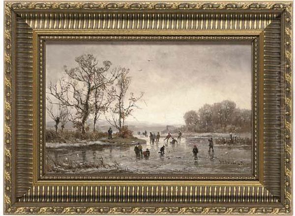 Skating On The Frozen Lake Oil Painting by Adolf Stademann