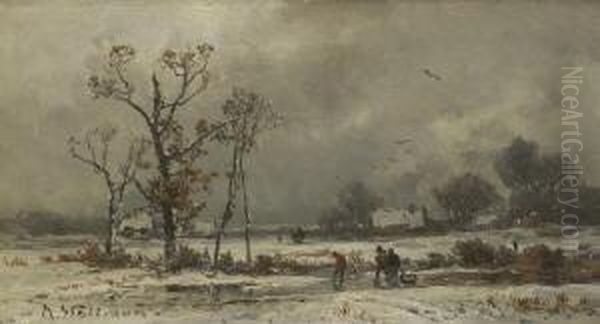 Winterlandschaft Oil Painting by Adolf Stademann