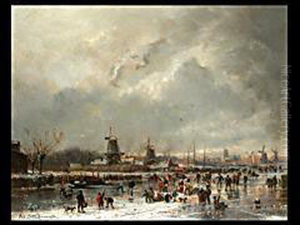 Eisvergnugen In Holland Oil Painting by Adolf Stademann