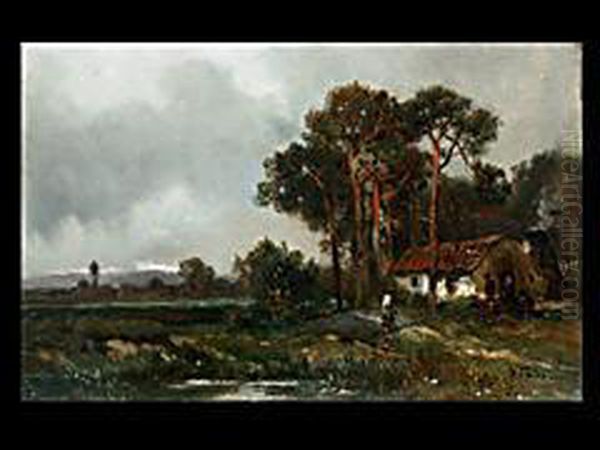 Die Hutte Am Waldrand Oil Painting by Adolf Stademann