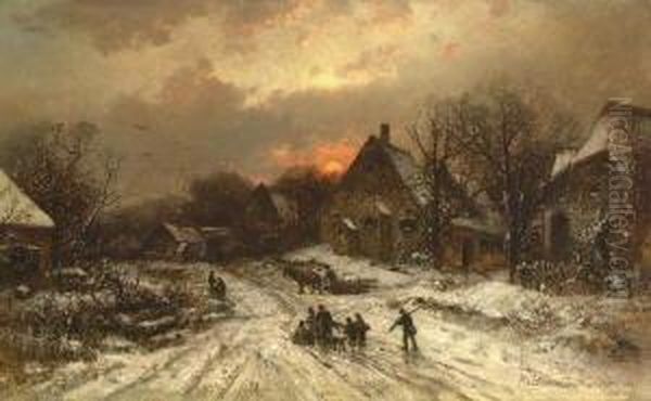 Winterliches Dorf Im
 Abendlicht. Oil Painting by Adolf Stademann