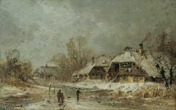 Abendliche Winterlandschaft. 
Signiert Unten Links: A. Stademann. Ol Auf Leinwand. H 38; B 60 Cm. Oil Painting by Adolf Stademann