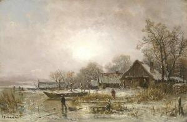 Winterliche
 Uferlandschaft Oil Painting by Adolf Stademann