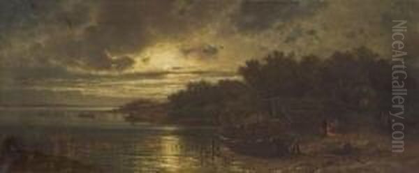 Mondnacht Am Starnberger
 See. Oil Painting by Adolf Stademann