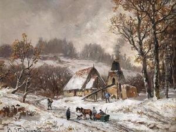 Winterlandschaft Oil Painting by Adolf Stademann