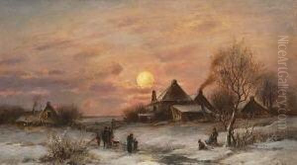 Winterlandschaft In Der
 Abenddammerung. Oil Painting by Adolf Stademann