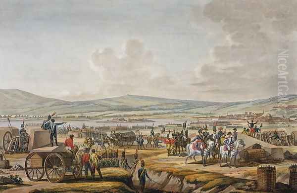 Napoleon Visiting the Siege Works at Danzig led by Marshal Le Febvre, 9 May 1807, engraved by Francois Jacques Dequevauviller 1783-1848 Oil Painting by Jacques Francois Joseph Swebach