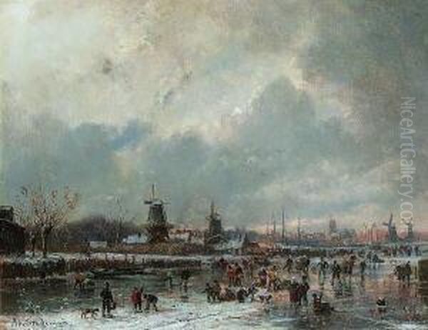 Hollandische
 Winterlandschaft Oil Painting by Adolf Stademann