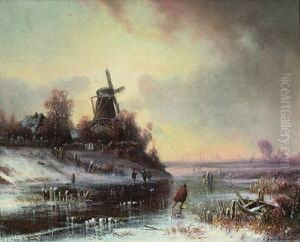 Hollandische
 Winterlandschaft Oil Painting by Adolf Stademann