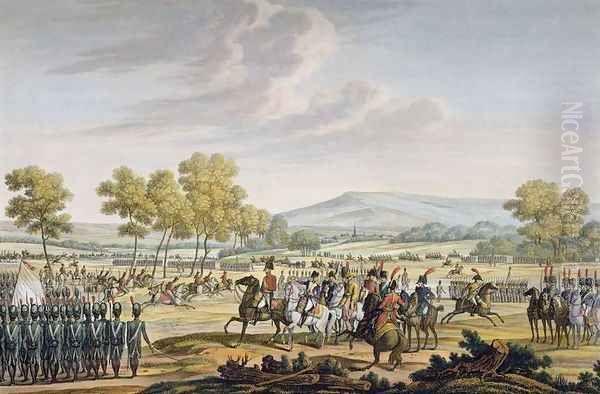 The Imperial Guard Manoeuvring in the Presence of the Two Emperors at Tilsit, 28 June 1807, engraved by Edme Bovinet 1767-1832 Oil Painting by Jacques Francois Joseph Swebach