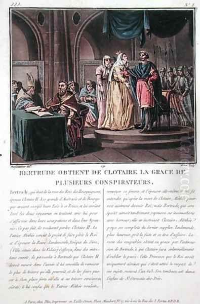 Clothaire II, King of the Franks 584-628 is beseeched by his wife Bertrude d.620 to spare the lives of several conspirators, engraved by Jean Baptiste Morret fl.1790-1820, 179 Oil Painting by Jacques Francois Joseph Swebach