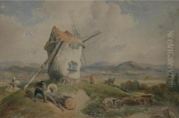 Figures At A Windmill Oil Painting by William Clarkson Stanfield