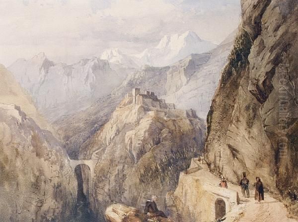 An Alpine Pass Oil Painting by William Clarkson Stanfield