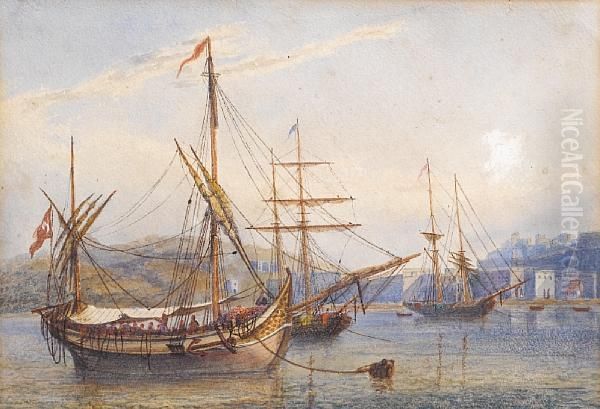 Turkish Vessel At Malta With Pilgrims Boundfor Mecca Oil Painting by William Clarkson Stanfield