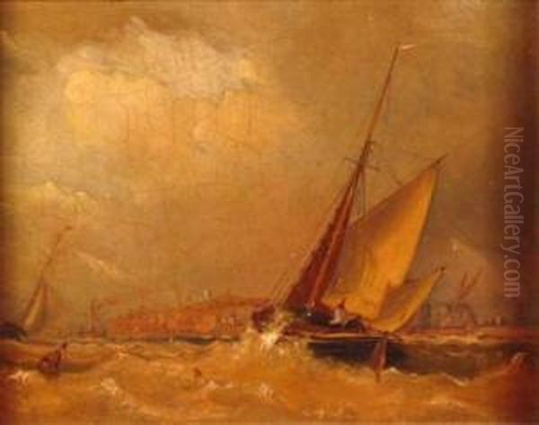 Fishing Boats On A Stormy Sea Oil Painting by William Clarkson Stanfield