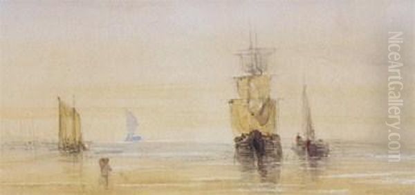 Ships At Dusk Oil Painting by William Clarkson Stanfield