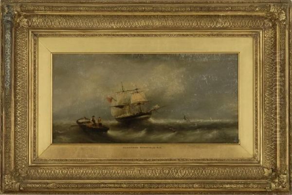 An American Brig In Rough Seas Oil Painting by William Clarkson Stanfield