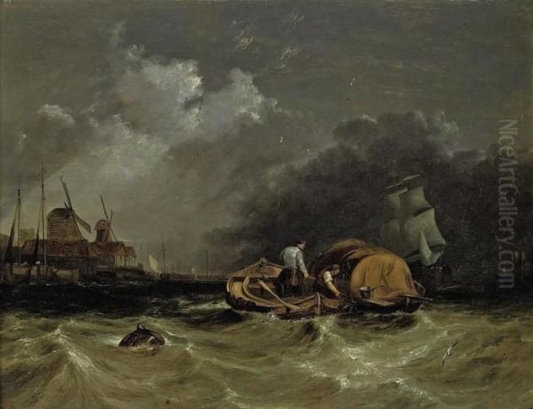 A Choppy Day On The Thames At Millwall Oil Painting by William Clarkson Stanfield