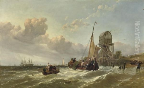 A Tender Approaching A Fleet Of Warships Oil Painting by William Clarkson Stanfield