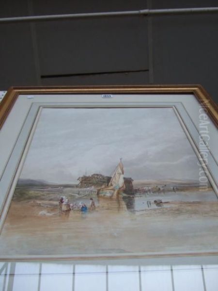 Fisherfolk On The Beach Oil Painting by William Clarkson Stanfield