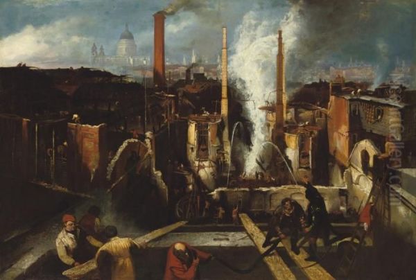 The Burning Of The Anchor Brewery Oil Painting by William Clarkson Stanfield